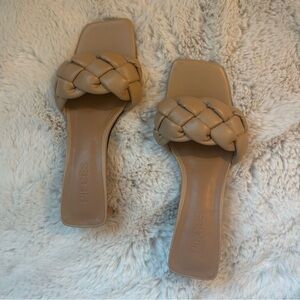 Beige Braided Slide Sandals